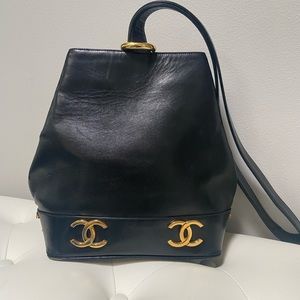 Chanel CC Logo Trim Lambskin Bucket Tote Bag